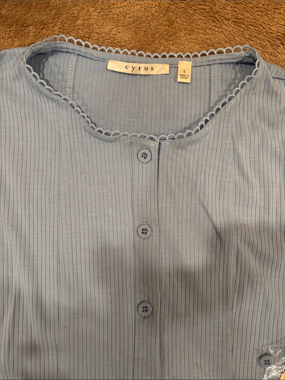 Cyrus Light Blue Ribbed Button-Front Sleeveless Top - Picture 2 of 5